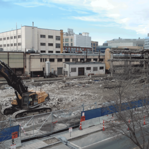 West Garage parking facility (W45) is in the process of being demolished for the new undergraduate dorm on campus, which is expected to open in 2020