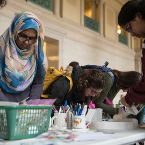 Students write and post letters to home and abroad free of charge thanks to MIT Libraries in Lobby 10 during Random Act of Kindness (RAK) week