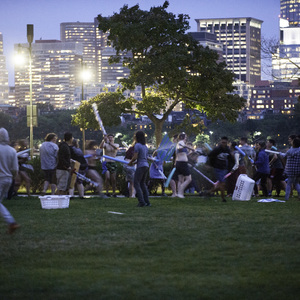 Armies of MIT's east and west side engage in MIT's annual REX ''Water Wars'' Aug. 29 as dusk fell on Killian Court